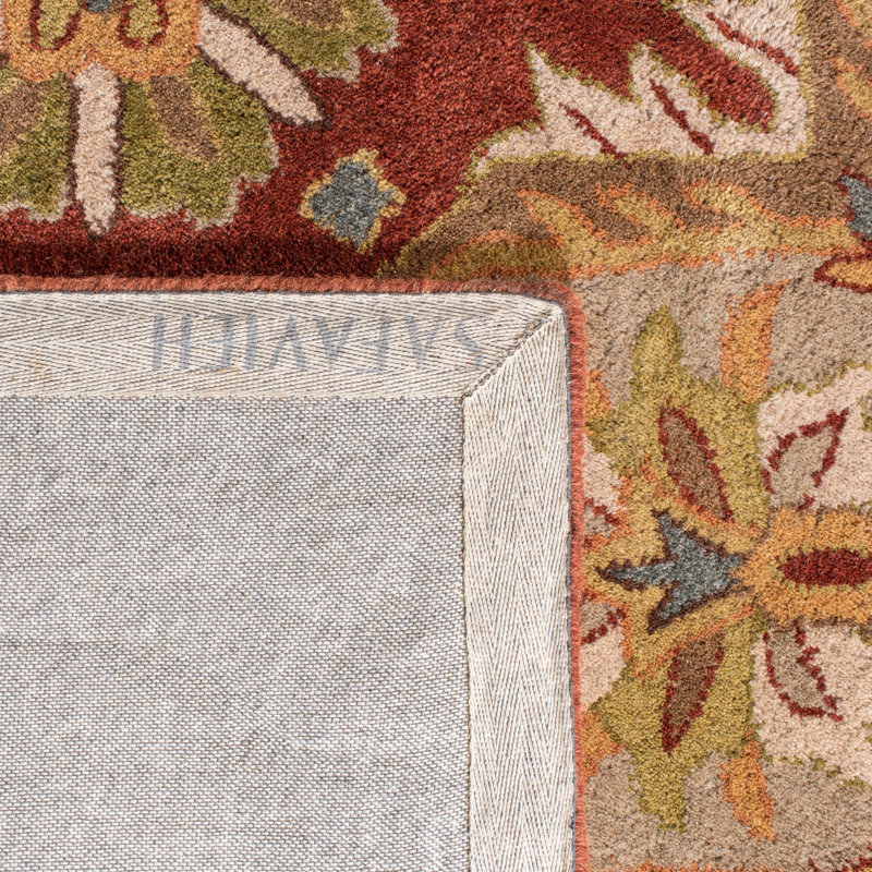 Tapis en laine, coton et latex rouille à motif floral touffeté à la main Ezell, Rond 6 pi