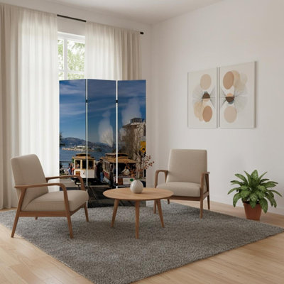 Paravent 72 "à trois panneaux pliables en toile bleue et blanche