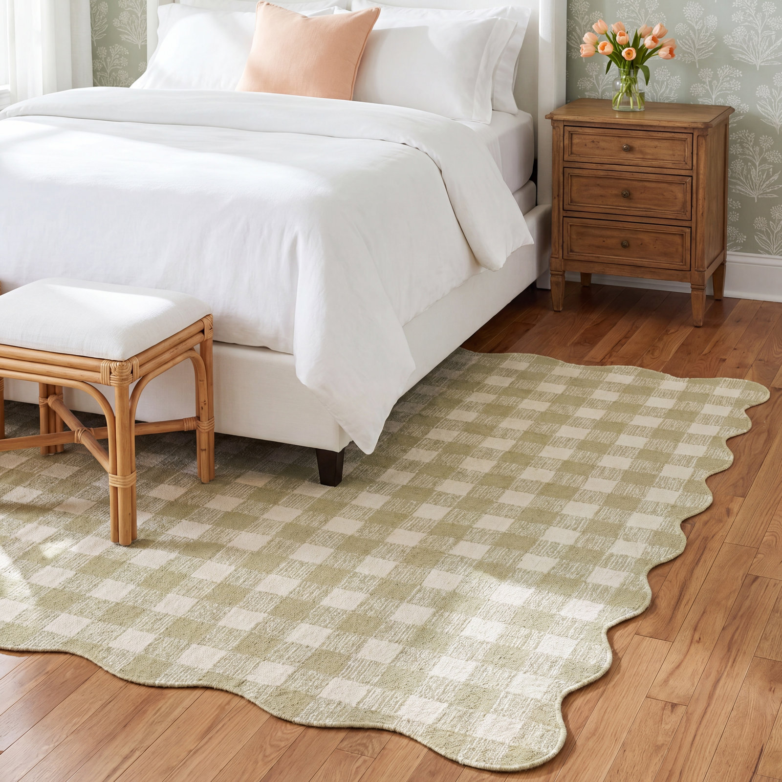 Lola Green Hand-Tufted Plaid Wool Rug, Rectangle 7'10" x 9'10"