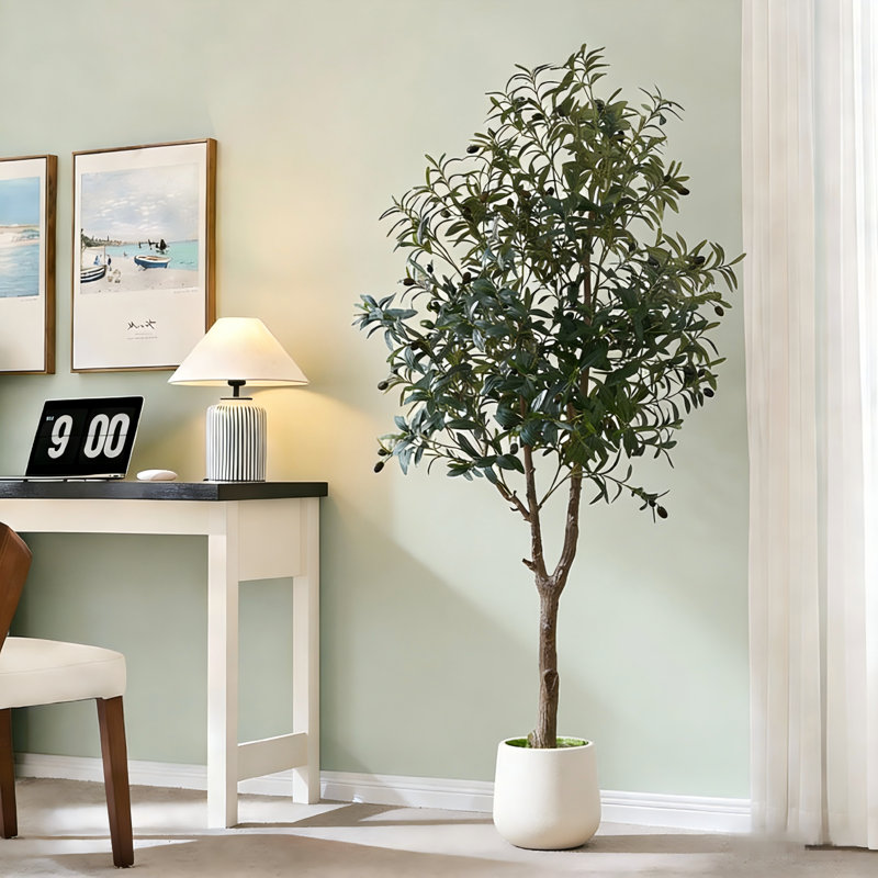 Faux Olive Tree Plant in Freestanding, 213.4 cm H x 21.8 cm W x 21.8 cm D