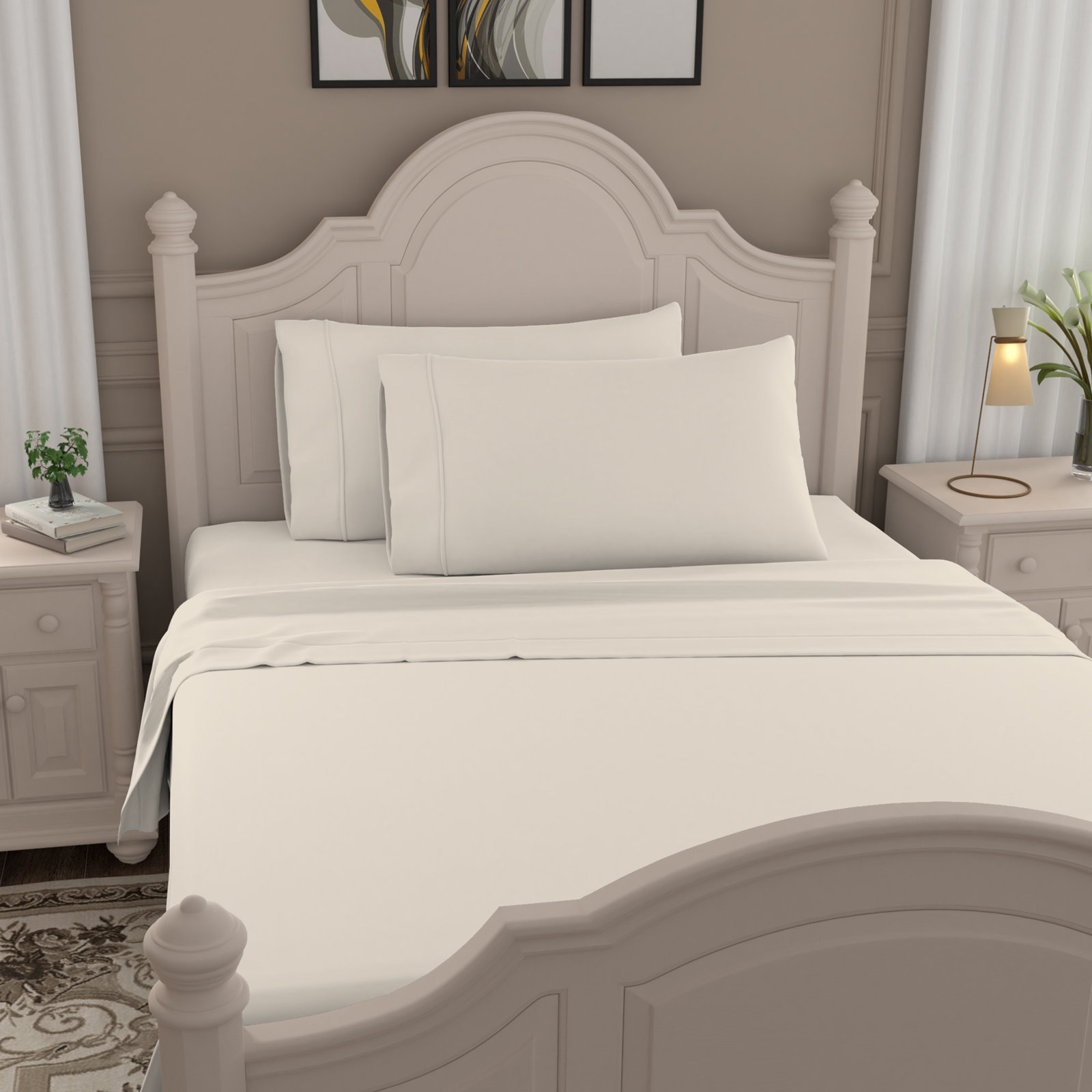 Ultimate Percale Cotton Sheet Set, King Sheet Set with 2 Pillowcases, Ivory