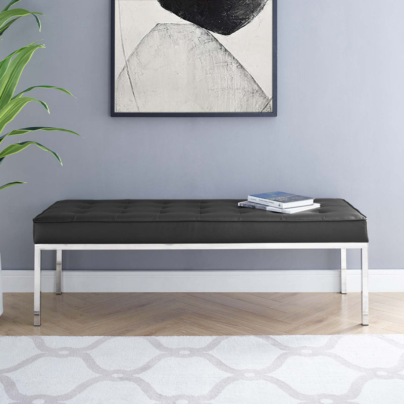 Loft Tufted Vegan Leather Bench by Modway, 17.5" H x 55.5" W x 20" D, Black
