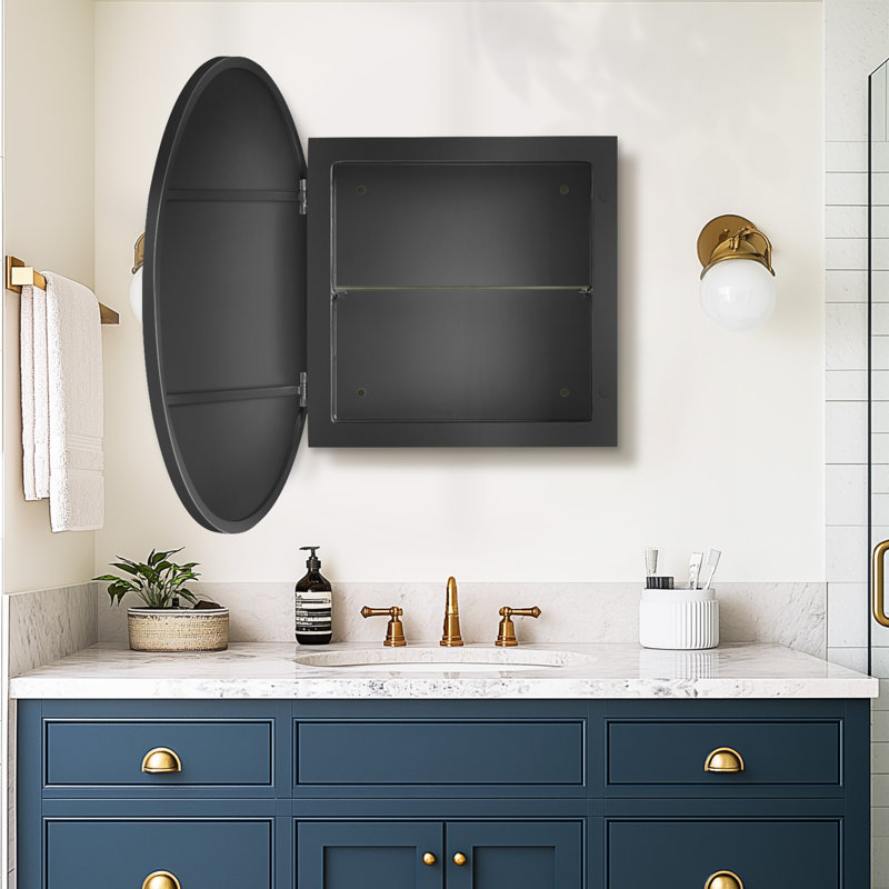 19.7"W X 19.7"H Circular Framed Metal Medicine Cabinet, Black