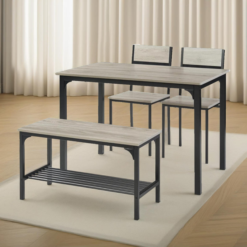Nye Rustic Industrial 4 - Person Dining Set, Metal Frame, Kitchen Chair and Table, Gray