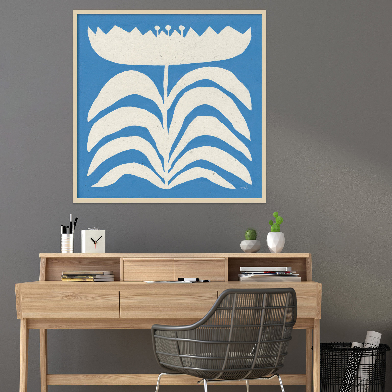 Delighted Floral II Blue Print, Brown, 41" H x 41" W x 1" D