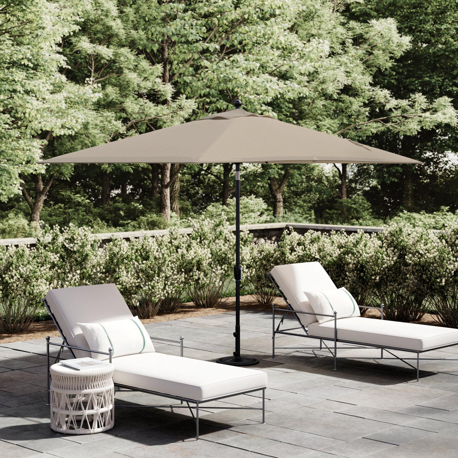 Launceston 78'' Outdoor Umbrella, Antique Light Beige Solefin, Black