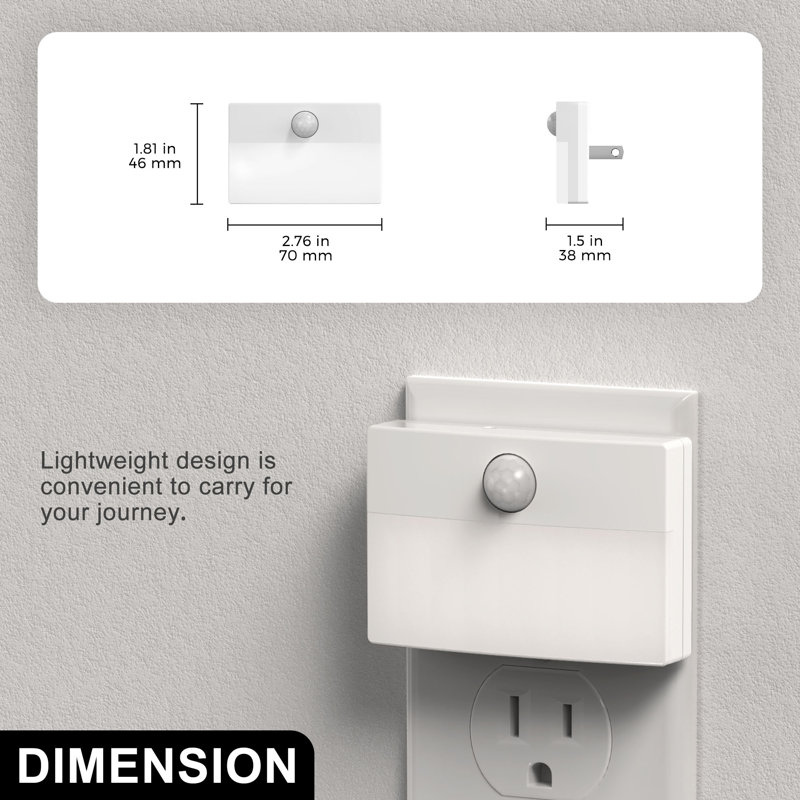 Plug In Motion Sensor 3000K LED Night Light Matte Black Nightstand Sconces Light
