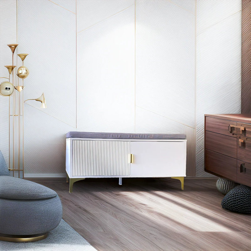 Rannie Modern Wide End Table With Cushioned Top And Cabinet Storage