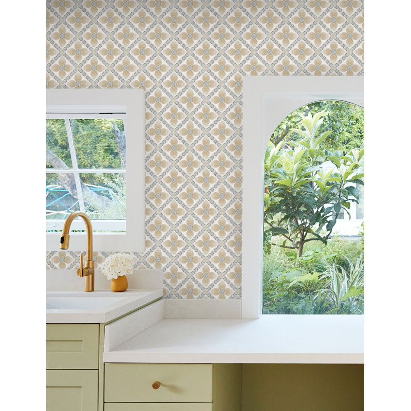 Papier peint adhésif floral matelassé Mimi, Beige