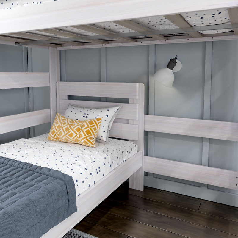  Doyle Solid Wood L-Shaped Bunk Beds, White Wash, Twin
