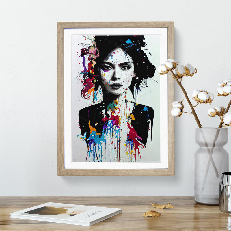 Paint Splashed Woman No.5 - Framed Print, 46cm H x 34cm W x 2cm D, Oak