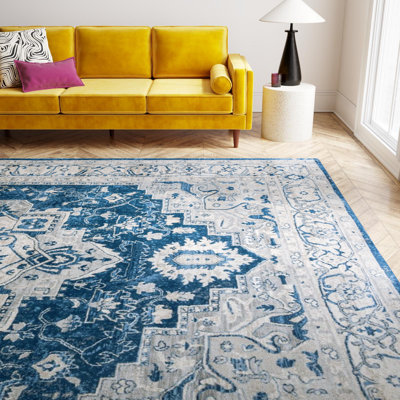 Tapis bleu marine / gris Aurich 851