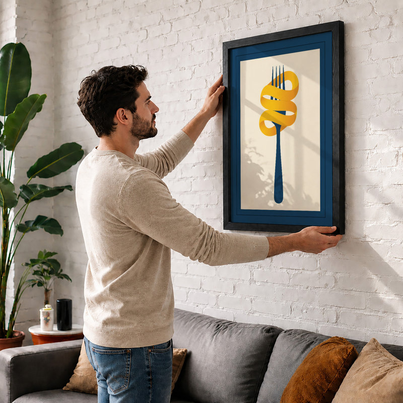 Fork and Noodle Modern - Framed Print, Walnut, A1 - 84.1 x 59.4 cm