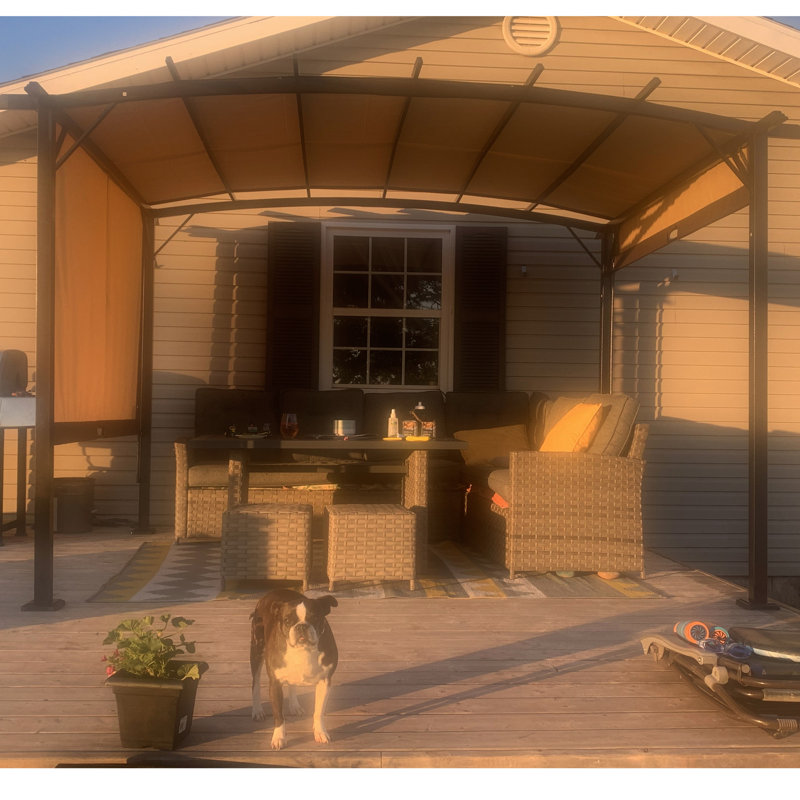 & Weather - Pergola d'extérieur - 12 x 9 pi, auvent rétractable, abri de jardin beige pour jardins avec cadre en acier, Expositions