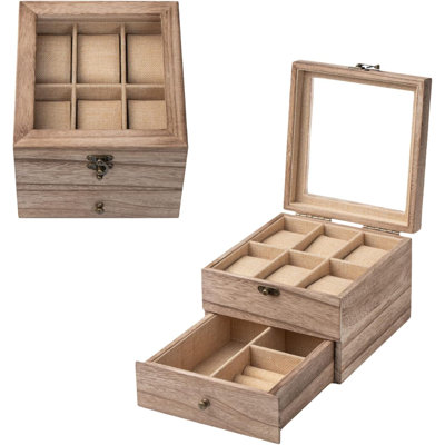 Watch Box Watch Case For Men Women With Large Glass Lid Wooden Watch Display Storage Box With 2 Layers 6Slots Wood Mens Watch Box Watch Box Watch Case For Men Women With Large Glass Lid Wooden Watch Display Storage Box With 2 Layers 6Slots Wood Mens Watch Box