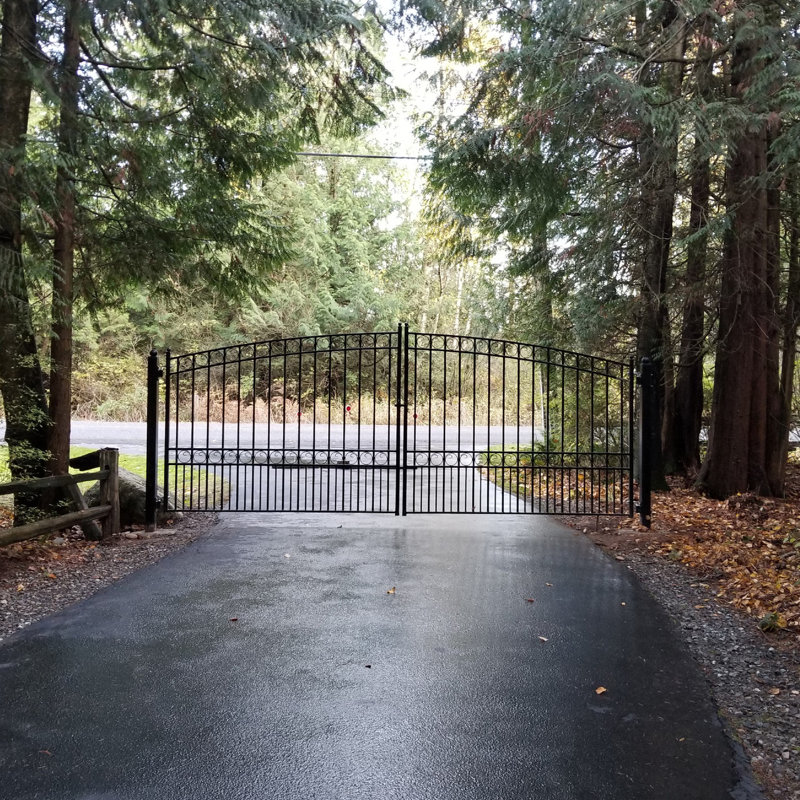 Classic Black Wrought Iron Style Dual Swing Driveway Gate