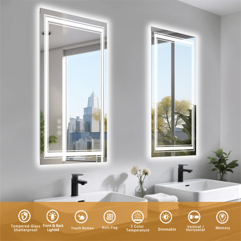 Miroir de salle de bain 55 "à DEL sans cadre 55", miroir intelligent, 55 po x 30 po