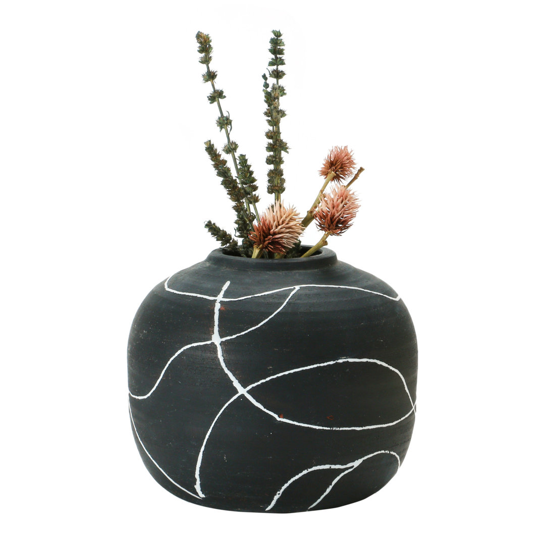Glenlee Round Decorative Stoneware Vase with Hand-Painted Intersecting Lines Joss & Main