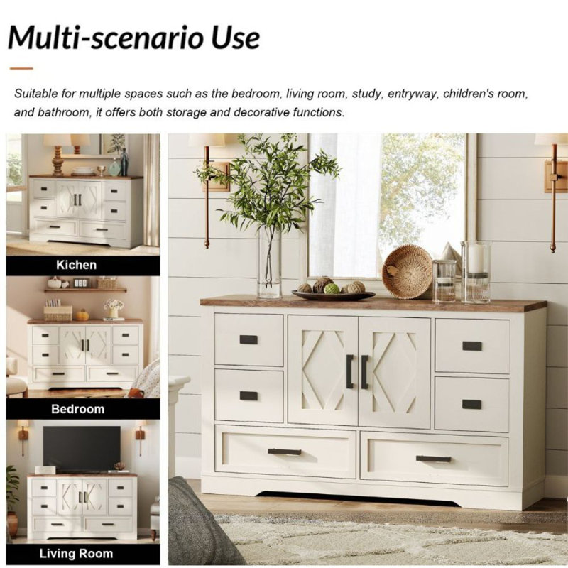 Meuble télé Lazza, Blanc / bois de chêne