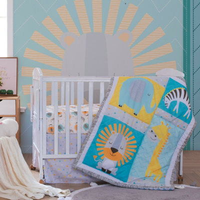 Chamberlain Baby Crib Bedding Set, 3-Piece Including Crib Sheet, Comforter & Skirt, Safari Animal