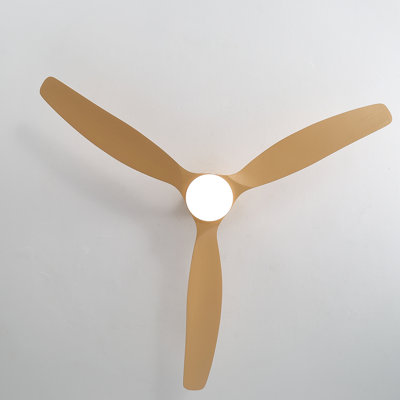 52" 3-Solid Wood Blade Transitional Modern Flush Mount Dimmable Led Ceiling Fan With Light Kit And Remote Control