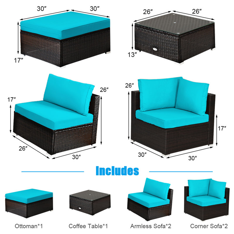 Planada 5 - Person Patio Conversation Set with Cushions, Turquoise