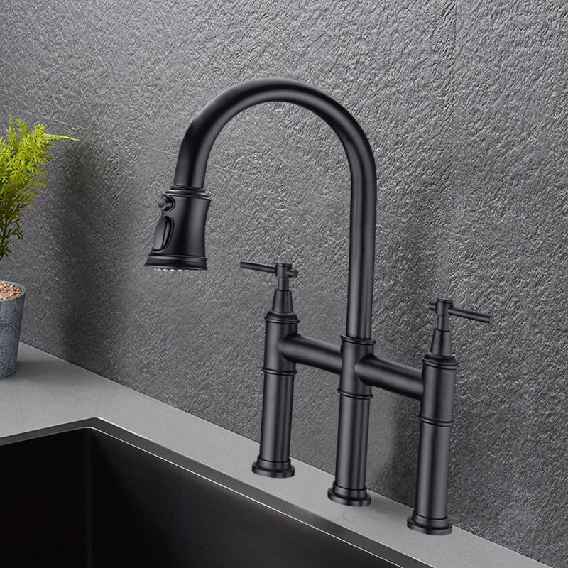 Robinet pont rétractable avec accessoires Werfy, Noir mat