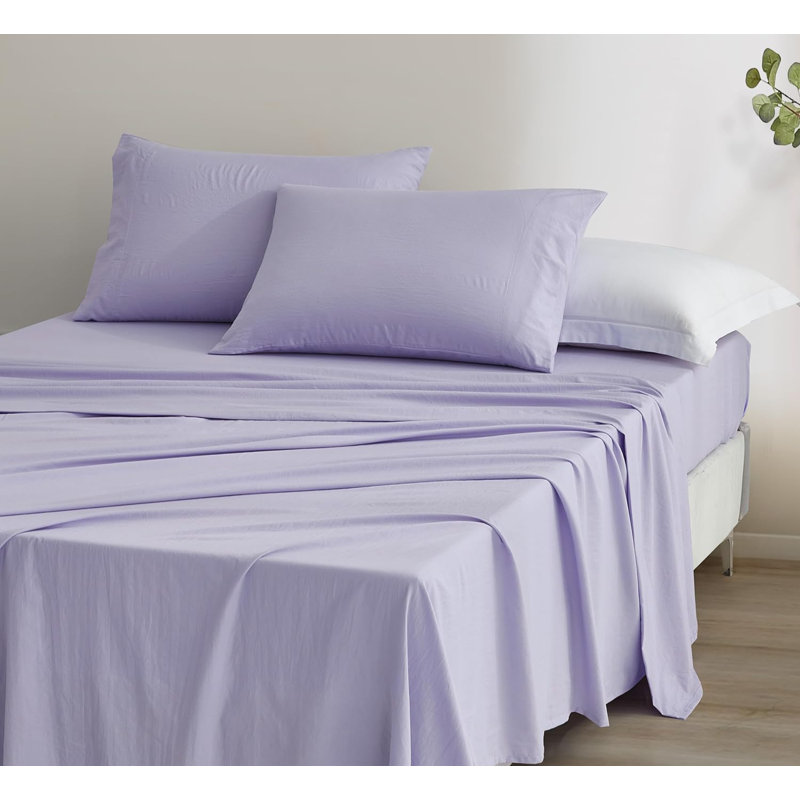 Washed Microfiber Bedding Microfiber Sheet Set, Queen Sheet Set + Fitted Sheet + 2 Pillowcases, Lavender