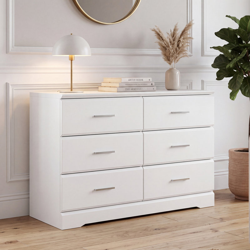 Commode moderne à six tiroirs à bords biseautés, White