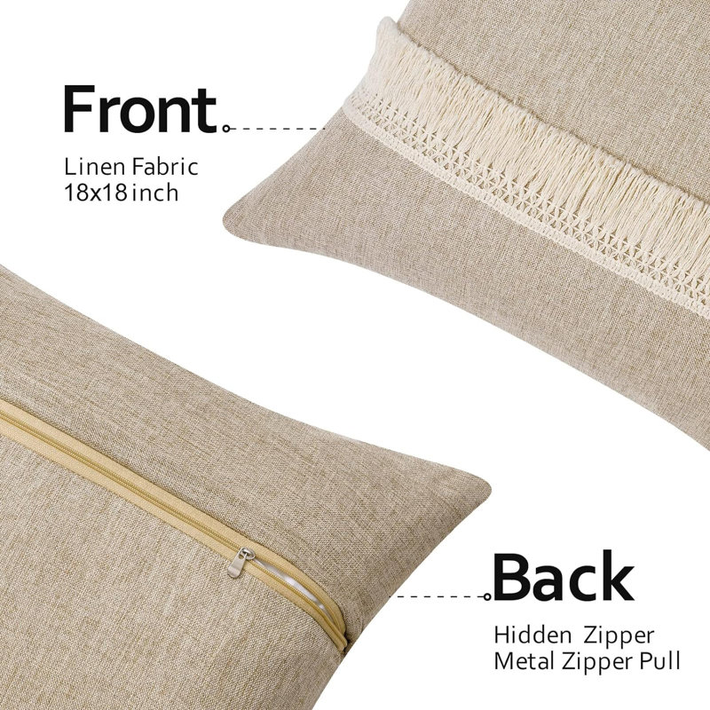 Topfinel Neutral Decorative Throw Pillow Covers,Burlap Linen Cushion Cover Set of 4, 18"H x 18"W