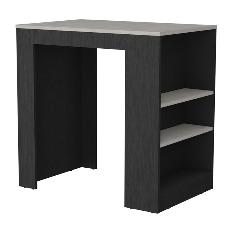 Kitchen Island With 3-Side Shelves, Black, Light Gray