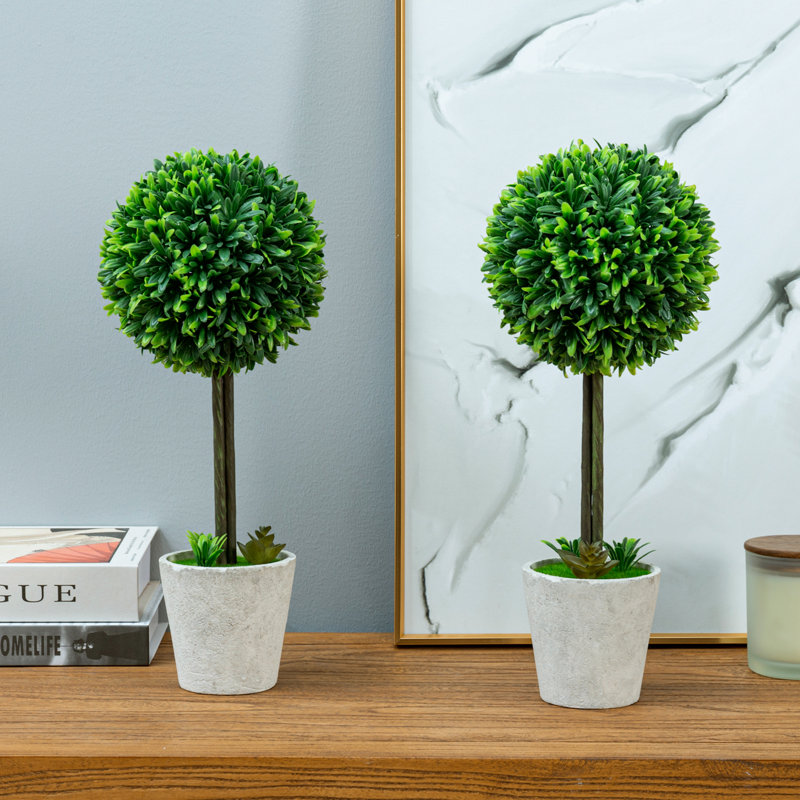 14.5 cm H Faux Boxwood Topiary Plant in Faux Concrete Pot