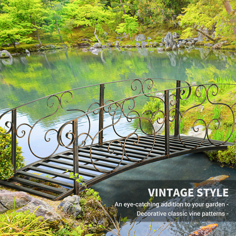Bronze 6ft Metal Garden Bridge with Safety Rails