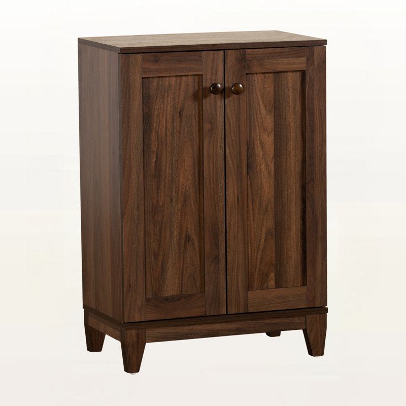 Nera Shoe Storage Cabinet in Walnut Brown Finish, 34.34'' H X 23.34'' W X 12.87'' D