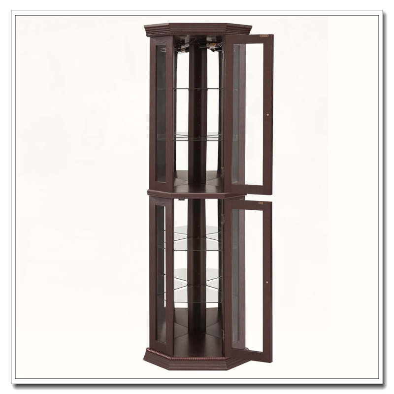 Glass Cabinet Lighted Corner Cabinet, Cherry