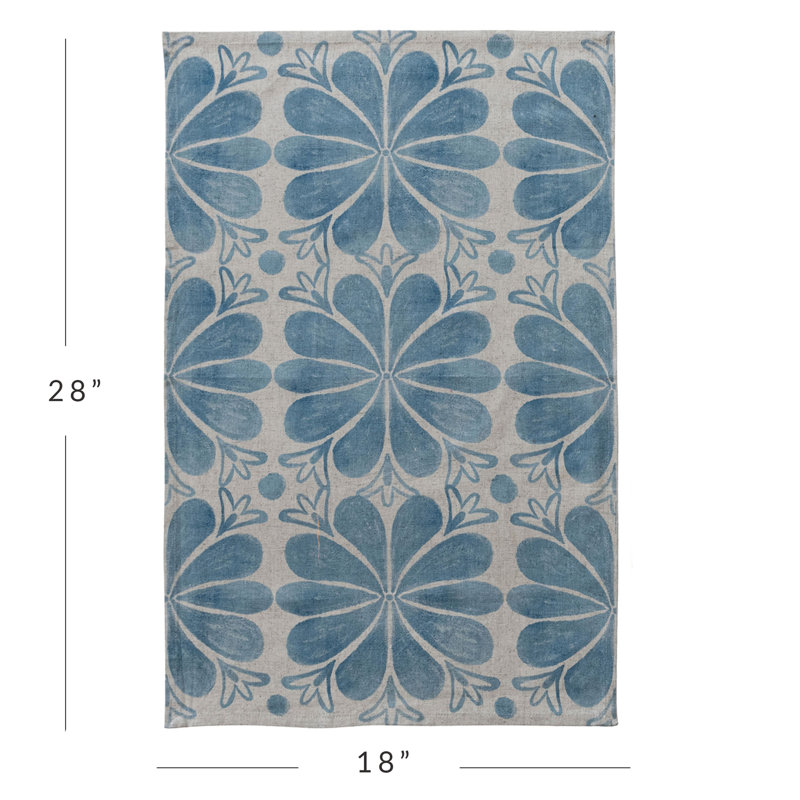 3-Piece Cotton Linen Printed Tea Towel With Stripes/Pattern