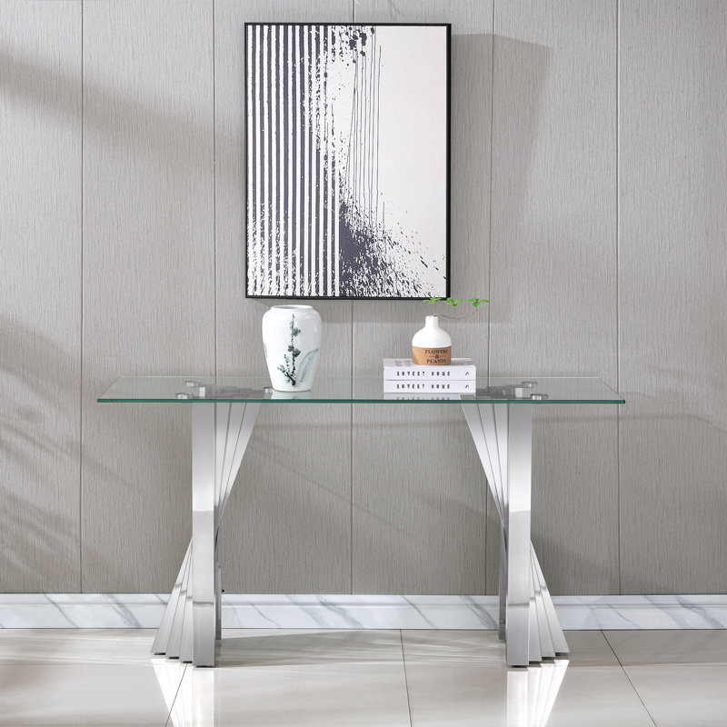 Glass Top Console Table, Silver