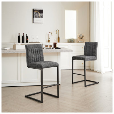 Ensemble de 2 tabourets de bar touffetés gris moucheté