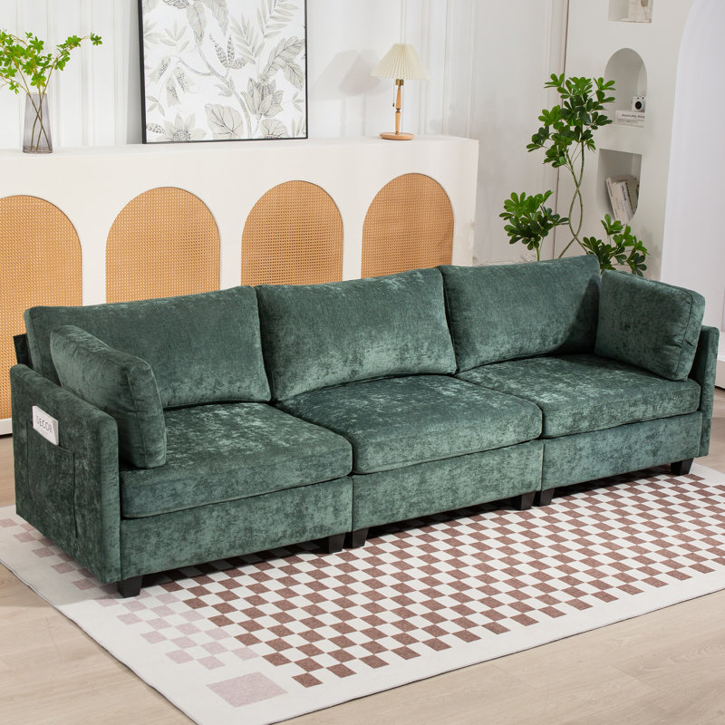 3-Seater Deep Sofa Couch, Dark Green