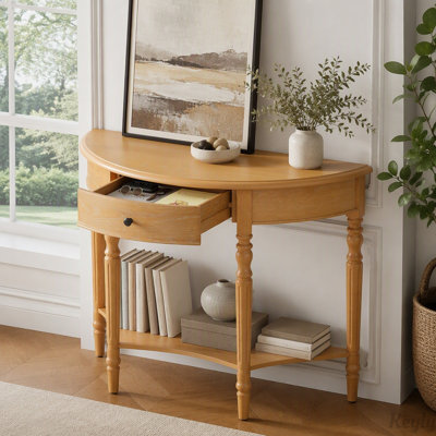 Console demi-lune avec tiroir et tablette