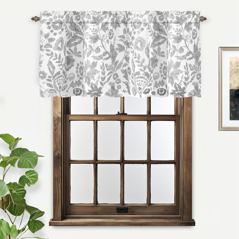Gray Floral Polyester Rod Pocket Window Valance 52" W x 24" L