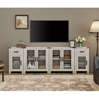 Farmhouse TV Stand Set For 100" TV,Drawers Storage Cabinet With Mesh Door And Adjustable Shelf,Media TV Console Table For Dining,Living And Bed Room
