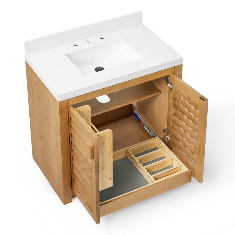 Meuble-lavabo simple en bois massif Stonehaven, Chêne naturel, 36"