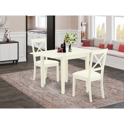Pièce de table de salle à manger contient une table de salle à manger rectangulaire avec Dropleaf et 2 chaises en similicuir, lin blanc