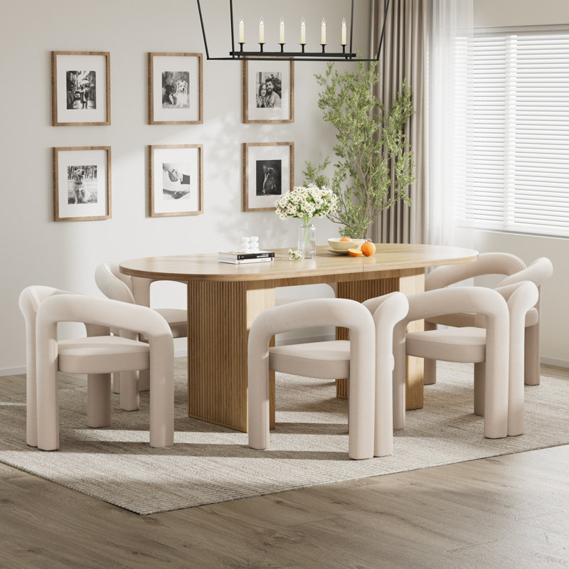 Ensemble de table de salle à manger 62,9 pouces, Beige, Naturel, 7 pièces : table, 6 chaises