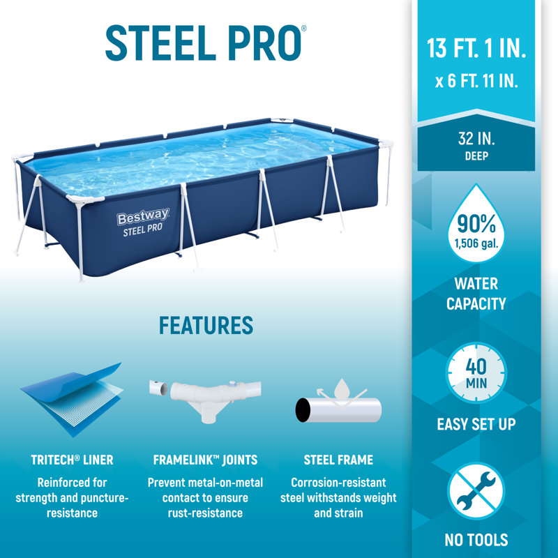 Bestway Steel Pro 13' x 32" Blue Rectangular Above Ground Pool