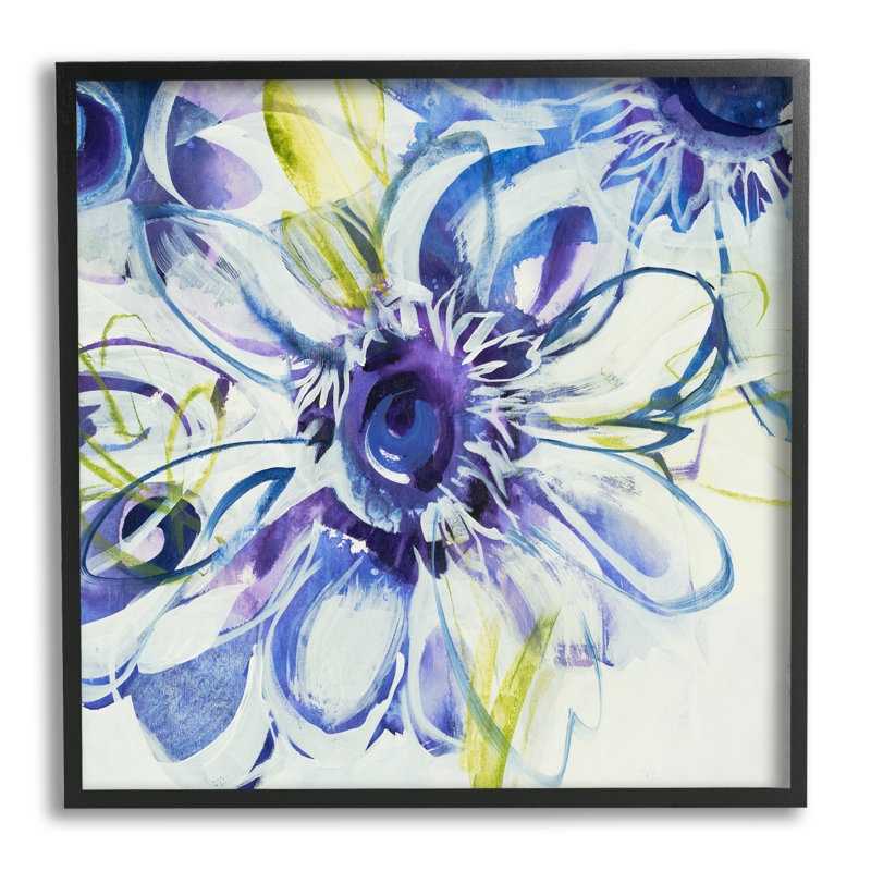 Boutons de fleurs bleues modernes par Liz Jardine, H 24 po x l 24 po x P 1,5 po, Giclée encadrée noir minuit