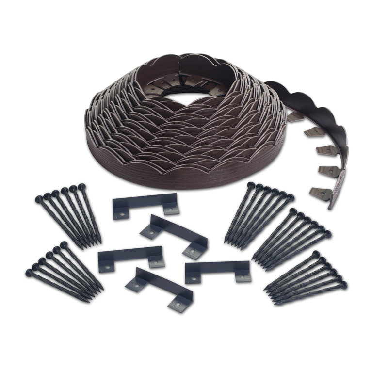 Brown Scalloped No-Dig Landscape Edging Kit with Anchoring Spikes