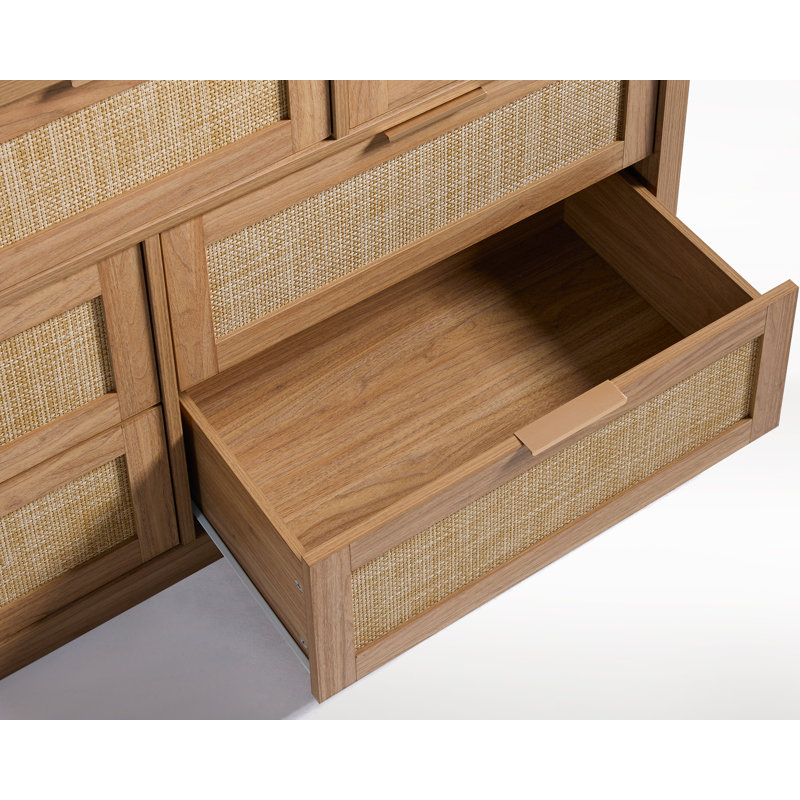 Ensemble de commode et table de chevet en rotin, Chêne naturel