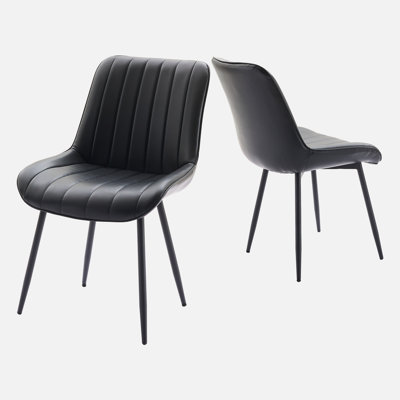 Set di 2 sedie da pranzo moderne imbottite - Design contemporaneo - Schienale alto - Gambe in metallo solide - Comfort superiore - Facili da montare - Perfette per sala da pranzo, cucina, salotto, camera da letto, ufficio - Nero, rivestimento in pelle